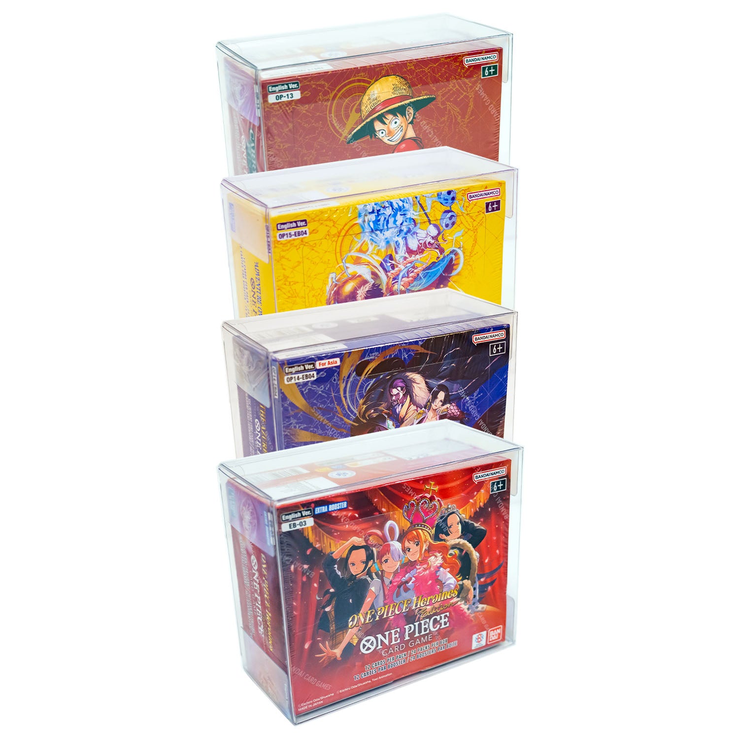 One Piece Booster Box Protectors OP-01 to OP-16 (01-02 Reprint) - UV & Platinum Protectors Wholesale One Piece Booster Box Protectors OP-01 to OP-16 (01-02 Reprint) - UV & Platinum Protectors Wholesale